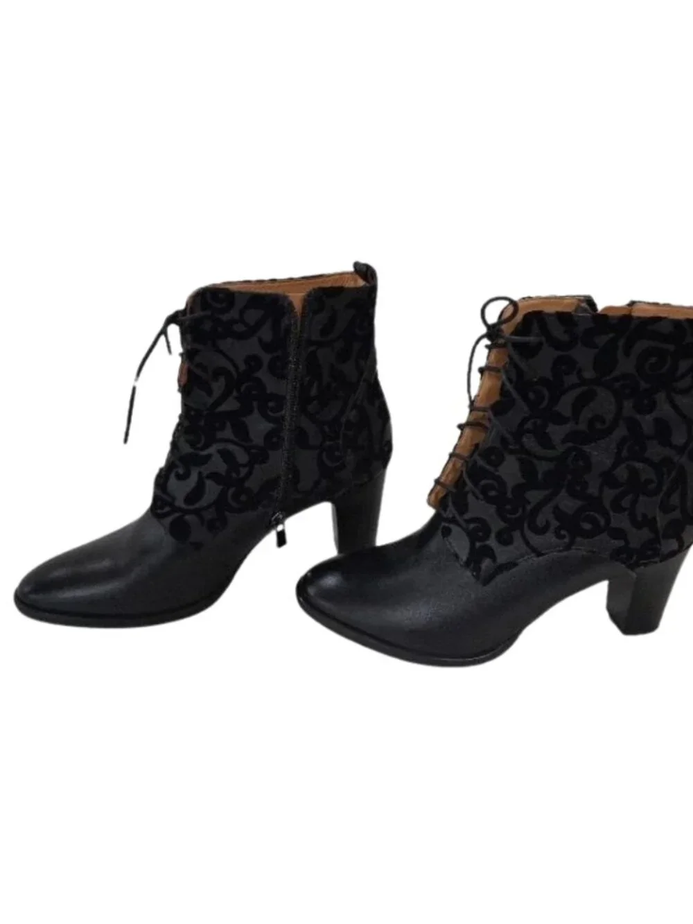 Embassy London Velvet Flocked Lace-Up Ankle Boots EU 40 / US 9 Dark Romantic - Picture 2 of 7